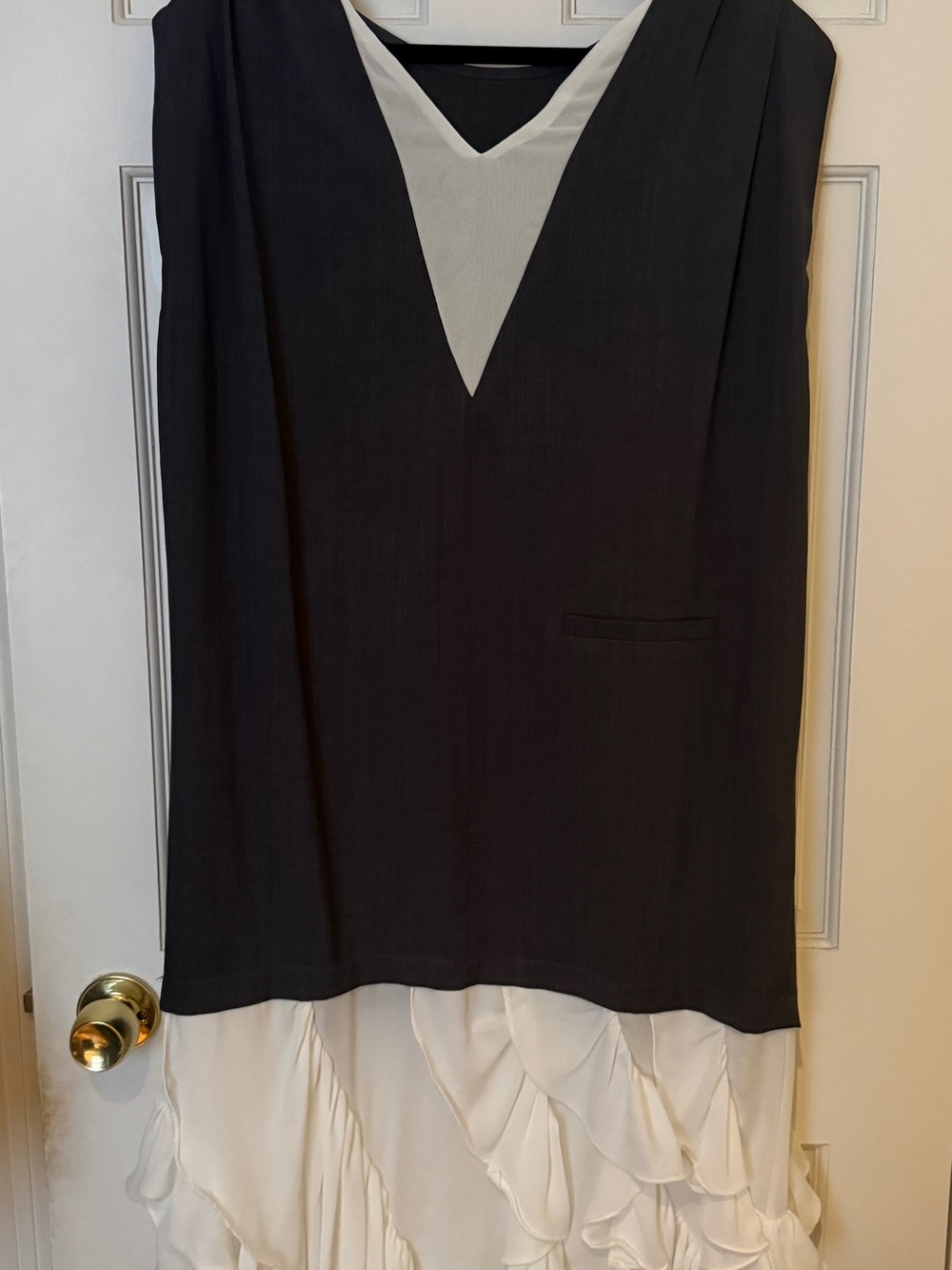 Grey V-Neck Sleeveless Ruffle Dress